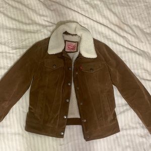 Sherpa lined brown suede jacket